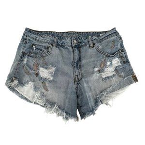 American Eagle Feather Embroidered‎ Denim Cut-Off Shorts Size 14